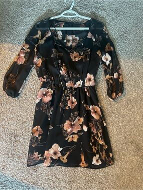Dynamite Floral Dress with Pink-Brown Blooms